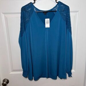 NWT Torrid Blue Studio Knit Lace Shoulder Top Women's Plus size 0 L12